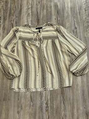 BCBGMaxAzria Lorella Long Sleeve Geometric Print Tie-Neck Blouse Size M